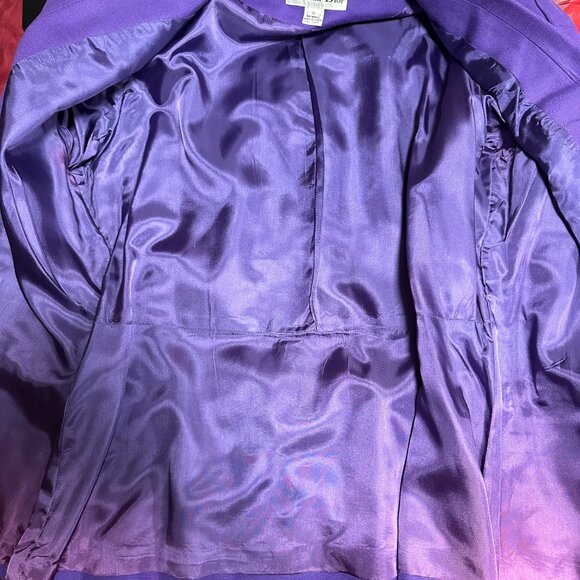 Vintage 1980s Christian Dior Purple Power Suit Women’s Size 16 Blazer Skirt Set - Picture 7 of 16